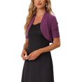 thumbnail image 4 of INSPIRE CHIC Boléros pour Femmes à devant Ouvert, Manches Courtes Froncées, Cardigan Court, P Violet, 4 of 6