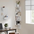 thumbnail image 2 of 5-Tier Floating Corner Bookshelf, Wooden Corner Shelf Wall Mount Plant Display Shelves for Home Office, Living Room, Bedroom, Bathroom, White, 2 of 8