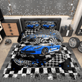 thumbnail image 2 of Erosebridal Ensemble de Douillette Simple pour Garçons Voiture de Course pour Enfants Ados, Douillette en Duvet Drapeau de Course, Noir Bleu, Réversible 2 Pcs, 2 of 7