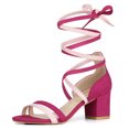 thumbnail image 1 of BLISSFUL STEP Women's Open Toe Color Block Lace Up Heel Sandals, 1 of 7