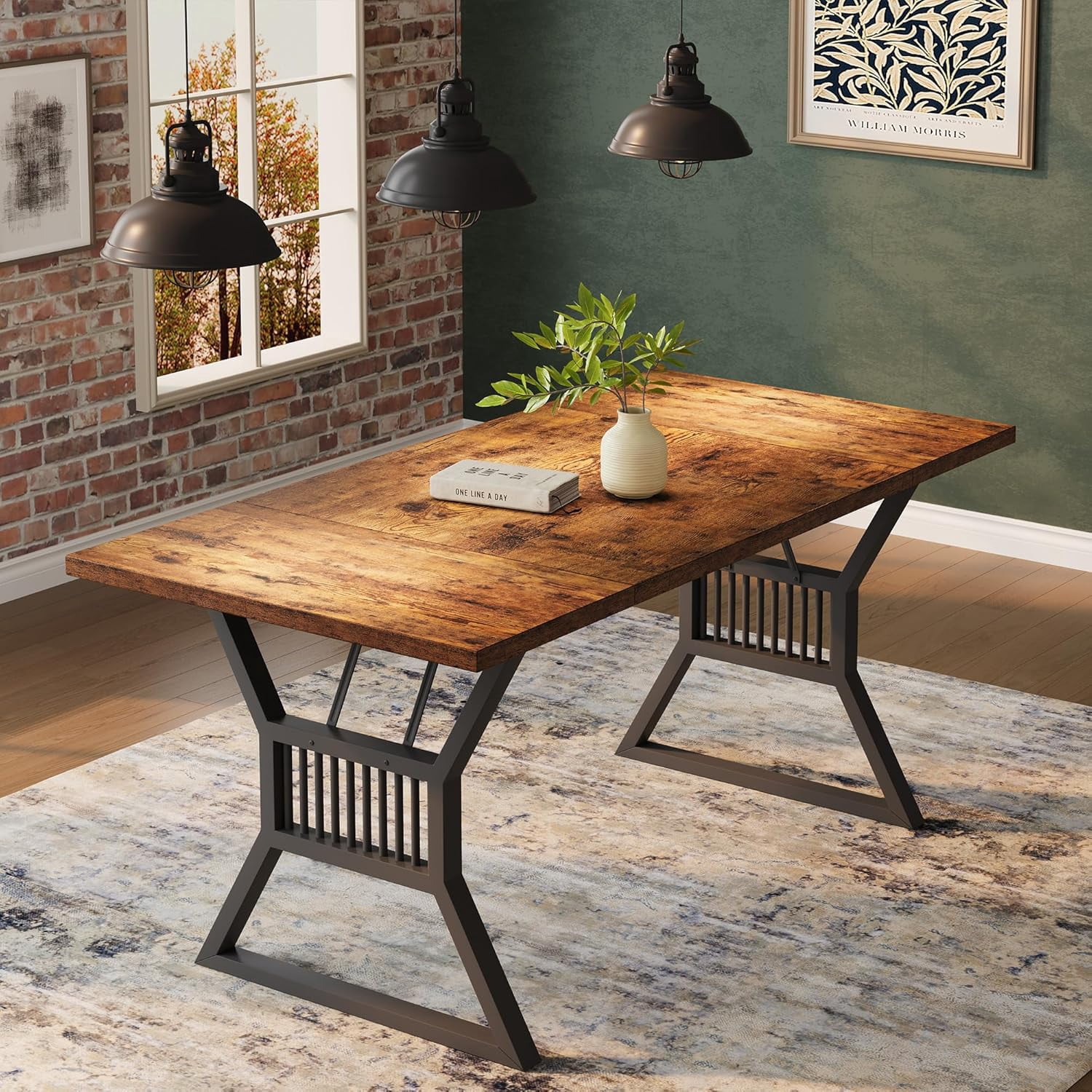 QinaQin 70.8 Inch Dining Table for 4 6 Persons Kitchen Table with Heavy Duty Metal Legs Farmhouse Style Dining Room Table for Kitchen and Living Room