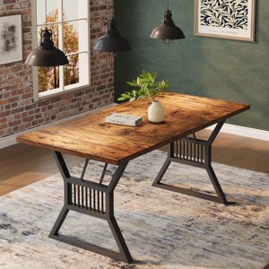 QinaQin 70.8 Inch Dining Table for 4 6 Persons Kitchen Table with Heavy Duty Metal Legs Farmhouse Style Dining Room Table for Kitchen and Living Room
