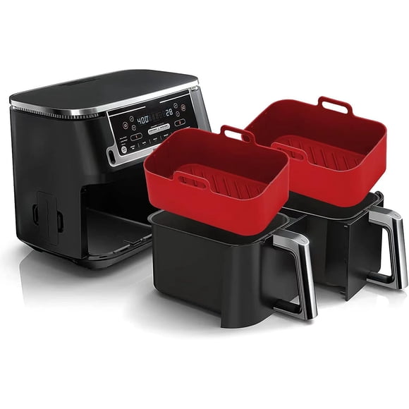 2 Pcs Casserole en Silicone pour Friteuse à Air Chaud pour Ninja Foodi Dual DZ201 / Doublure Réutilisable Panier Rectangulaire 8 QT Nettoyage Facile Accessoires Sûrs pour les Aliments (Rouge)