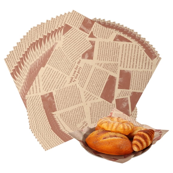 Uxcell 50 Pcs Feuilles de Papier Ciré, 11.9 x 11.9 Pouces Papier d'Emballage pour Sandwich Doublures de Panier à Aliments pour Hamburger Pain Fête Foire Plein Air Pique-Nique, Brun (Journal)