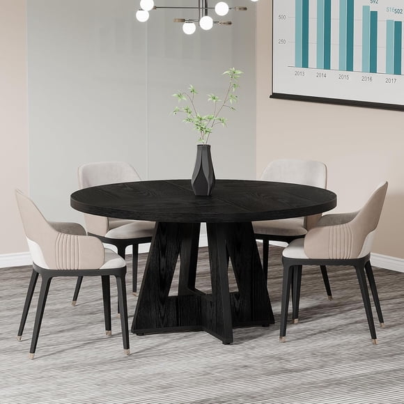 Tribesigns Table de Conférence Ronde en Bois de 47 Pouces pour 4 à 6 Personnes, Table de Salle de Réunion Moderne avec Plateau Épais, Base en Bois et Patins de Pieds Ajustables, Brun
