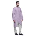 thumbnail image 2 of Atasi Indian Asymmetric Party Wear Kurta With White Churidar Pajama Set For Men, 2 of 3