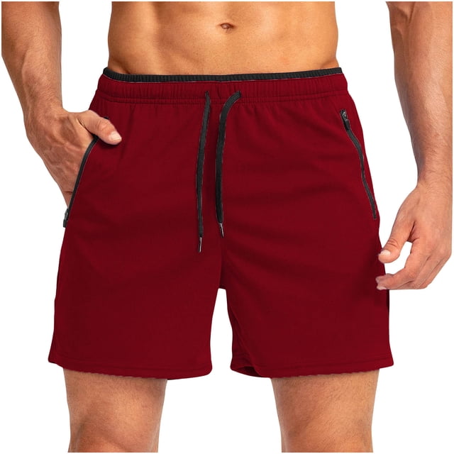 Plebaso Running Shorts for Men Drawstring Workout Athletic Shorts Lightweight Shorts with Zipper Pockets