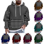 AnuYalue Mens Big and Tall Hoodies Casual Plaid Patchwork Pullover Fall Winter Hooded Sweatshirts Fashion Long Sleeve Hoodie