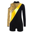 thumbnail image 3 of YONGHS Kids Girls Gymnastics Glitter Unitard Cold Shoulder Long Sleeve Rhinestones Color Block Patchwork Leotard Snakeskin Yellow 10, 3 of 5