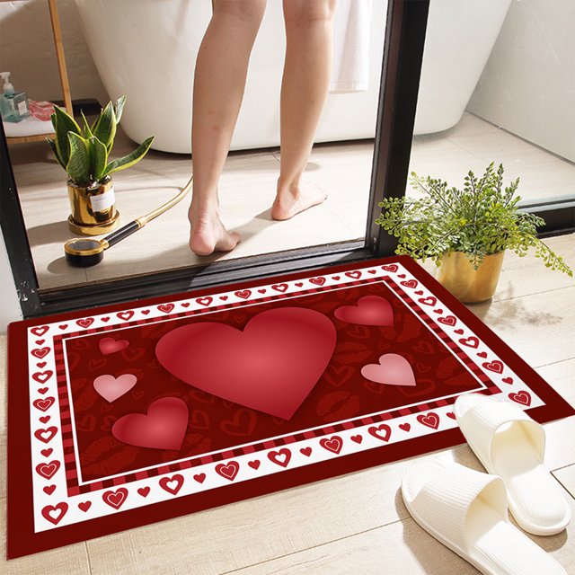 TIMIFIS Valentine's Day Door Mat - Front Door Mat - Bath Rug Super Absorbent Quick Dry - Rubber Backing Non Slip Washable Bathroom Floor Mats - Red 16x24 IN