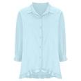 thumbnail image 4 of BVOFAR Women's Cotton Linen Button Down Shirts Summer Solid Color Blouses Trendy Casual 3/4 Sleeve Tops Ruffle Hem Plus Size T-Shirts, 4 of 6