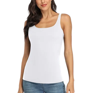 Débardeur en Coton pour Femme, Camisole à Larges Bretelles Ajustables avec Soutien-Gorge Intégré