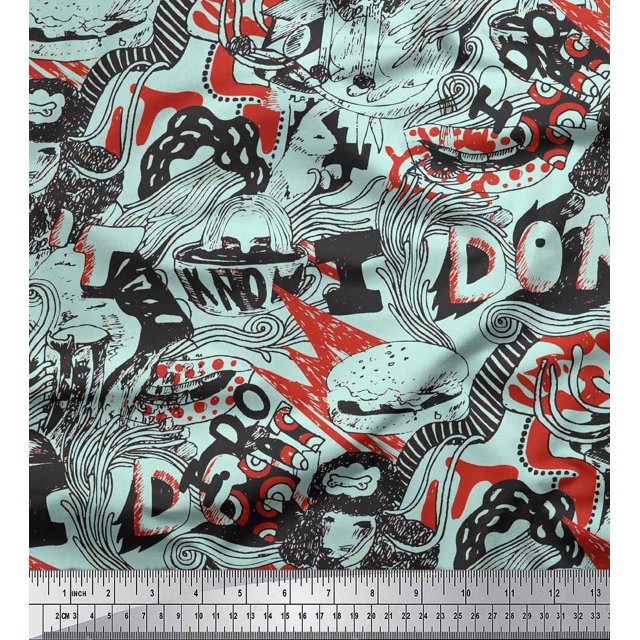 Soimoi Rayon Fabric Food,Animals & Text Printed Fabric 1 Yard 42 Inch Wide