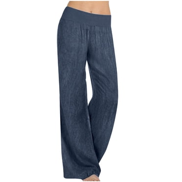 LOVZFMLL Women's Jeans, Casual Pants Solid Color High Waist Elastic Wide Leg Trousers with Pocket Dark Gray, M