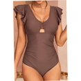 thumbnail image 1 of Charmo Womens Double V Neck Swimsuit Ruffled Shoulder One Piece Swimwear Tummy Control Bath Suit, 1 of 5