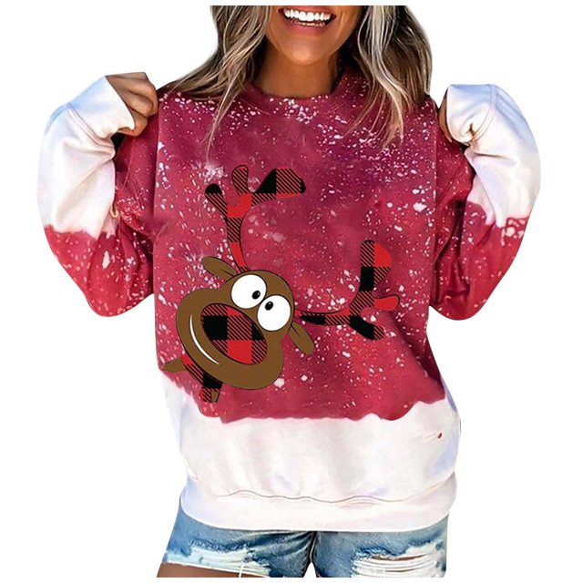 Fridja Mode Femme Col Rond Noël Manches Longues Hauts Blouse Pull Chandail en Molleton