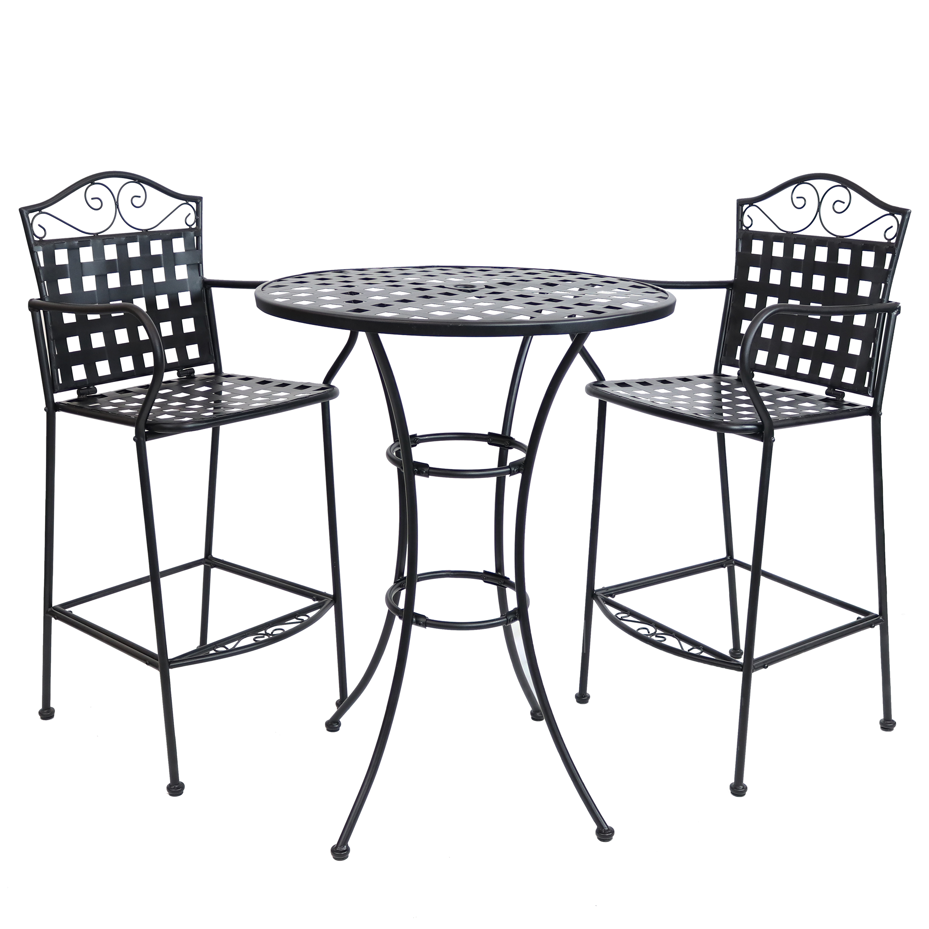 Sunnydaze Decor Ensemble de Chaise et Table de Bar en Fer Forgé à Volutes pour Extérieur - Noir