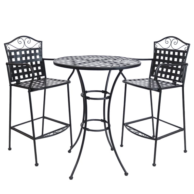 Sunnydaze Decor Ensemble de Chaise et Table de Bar en Fer Forgé à Volutes pour Extérieur - Noir