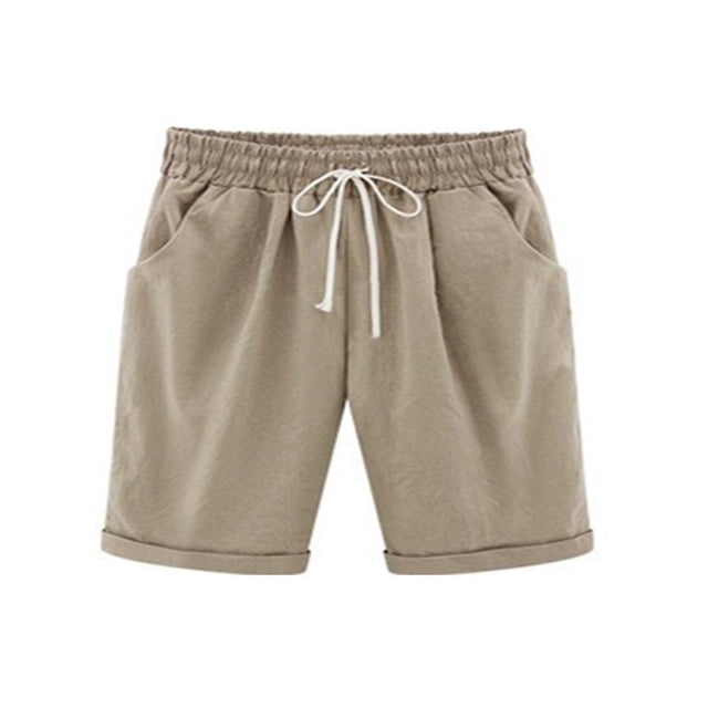 Women Elastic Waist Bermuda Shorts Plus Size Short Trouser Pocket Cropped Sport