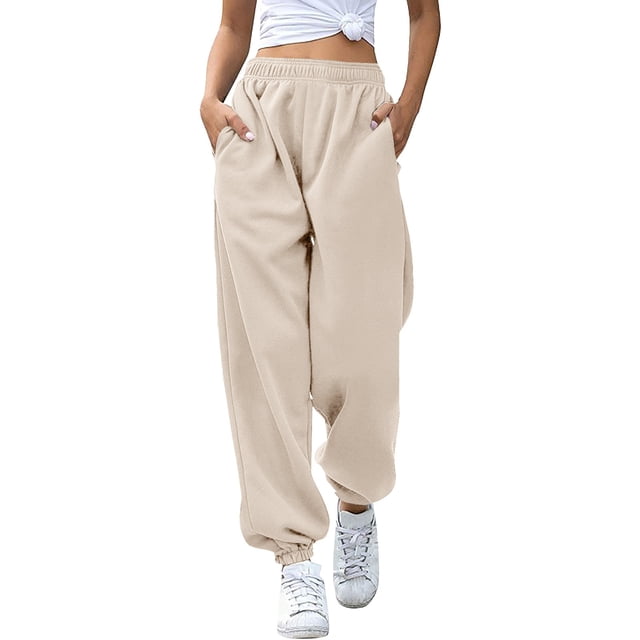 AherBiu Pantalon de Survêtement en Molleton pour Femmes, Ample, Taille Haute, Décontracté, Athlétique, Joggers avec Poches, Course, Gym, Entraînement, Pantalon