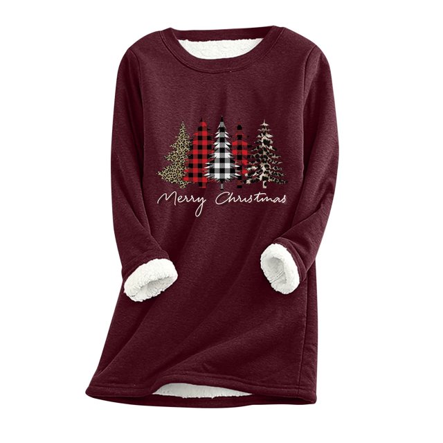 IROINID Chandail en Molleton de Noël pour Femmes Manches Régulières Automne Hiver Ample Vacances Détente Col Rond, Bourgogne