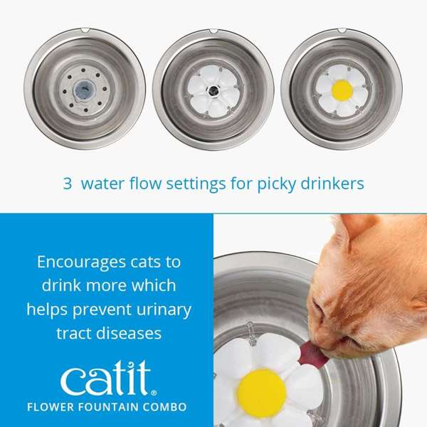 Catit Fontaine à Fleur pour Chats en Acier Inoxydable avec Ensemble Napperon, 3 L