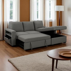 Cosmic Homes Luretta Fabric Upholstered Sectional Sofa Bed With Reversible Storage Chaise – Grey