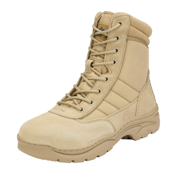 NORTIV 8 Bottes de Travail Tactiques Militaires pour Hommes Fermeture Éclair Latérale Randonnée Cuir Extérieur 8 Pouces Mi-Cheville Bottes de Combat Moto s Sable Taille 8.5 Grand TROOPER-W