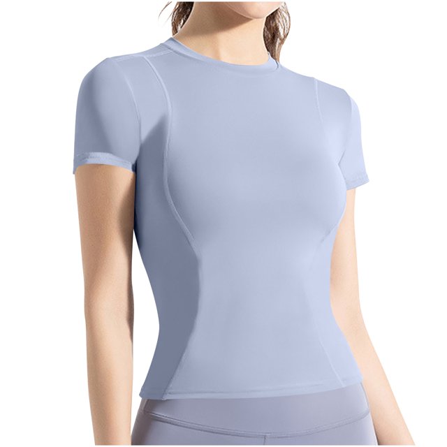 Plebaso Hauts d'Entraînement pour Femmes à Manches Courtes, Col Rond, T-Shirts Athlétiques, Course, Yoga, Gym, T-Shirts Basiques pour Femmes