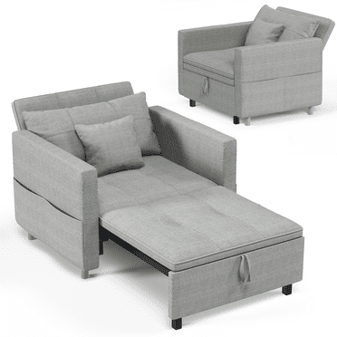 AECOJOY 32.3" 3-in-1 Convertible Sofa Bed Chair, Pull Out Sleeper Chair with 5-Position Adjustable Backrest, Pillow and Side Pocket for Small Spaces, Light Grey