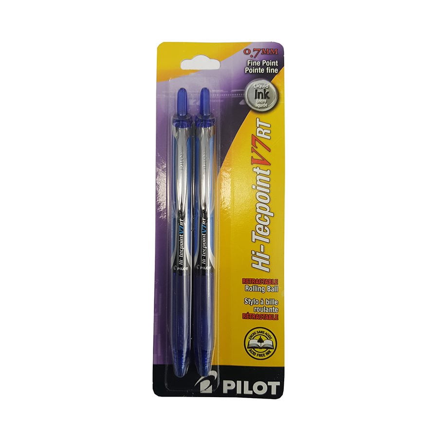 Pilot Hi-Tecpoint RT Retractable Rollerball Pens, 0.7mm, Blue Ink, 2 Pack