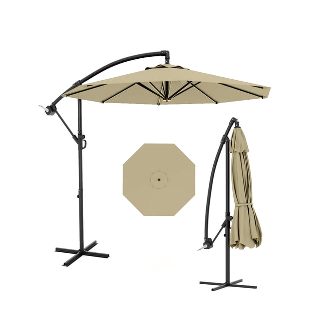 Patio Umbrella Heavy Duty 10FT Offset Cantilever – 8-Rib Frame with 360° Rotation & Adjustable Tilt – UPF 50+ UV Protection Waterproof Sun Shade for Backyard, Garden, Deck, Pool & Outdoor Market–Beige