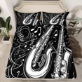 thumbnail image 2 of Music Full Sheets Retro Saxophone Instrument Bed Sheets Set,Adults Woman Men Music Notes Sheet Set for Kids Boys Girls Jazz Saxophone Musical Flat Fitted Sheet,Black, 2 of 7