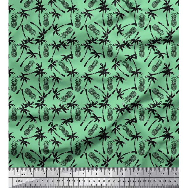Soimoi Georgette Viscose Fabric Palm Tree & Pine Fruits Printed Fabric 1 Yard 42 Inch Wide
