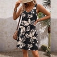 thumbnail image 4 of Penkiiy Robe d'Été Décontractée pour Femme avec Poches, Robe Bohème de Plage d'Été, Robe T-Shirt à Fleurs, Robe Débardeur Ample à Col en V, L Noir, 4 of 6