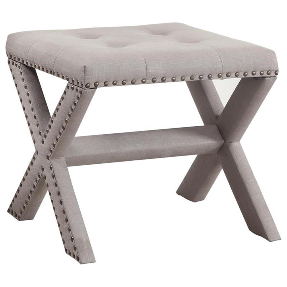 Best Master Banc d'Appoint Carré Rembourré en Tissu, Gris Neutre/tête Cloutée