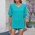 thumbnail image 3 of Annhoo Hauts d'Été pour Femmes 2025 Blouses à Col Rond à Œillets Manches Bouffantes Décontractées Tendance Unies pour Sortir, 3 of 8