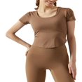 thumbnail image 1 of Femmes Entraînement T-Shirts Manches Courtes Ourlet Courbé Yoga Tops, 1 of 6
