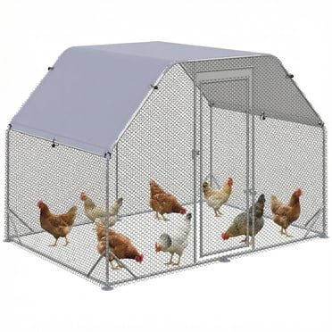 PawHut Metal Chicken Coop for 4-6 Chickens, Walk In Chicken Run with Roof