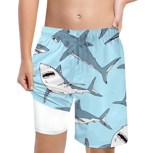 Hiiyo Maillots de Bain Imprimé Requin pour Petits Garçons avec Doublure de Compression Shorts de Bain