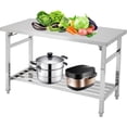 thumbnail image 1 of Table à Manger Pliable en Acier Inoxydable - Poste de Travail Robuste à Deux Niveaux avec Tablette Inférieure Ajustable - Roulettes Verrouillables - Charge de 920 Lb - pour Cuisine, Restaurant, Garage, Extérieur, 1 of 8
