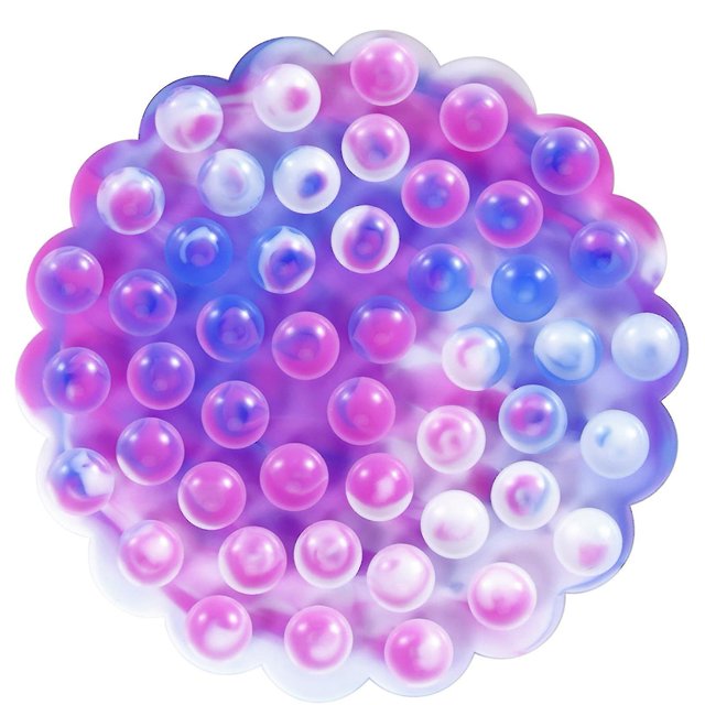 Silicone Suction Cup Toys Fidget Decompression Sensory Finger Stress Toy with a circular design featuring multi-colored suction cups in pink, purple, and blue tones. Ideal for stress relief, it sticks to smooth surfaces and creates a popping sound when pulled apart. Often used as a sensory toy or stress relief tool, it can also function as a holder for phones or controllers.