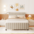 thumbnail image 2 of Full Size Velvet Upholstered Platform Bed with Twin Size Trundle, Beige, 2 of 8