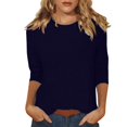thumbnail image 2 of CHUANK Blouses pour Femmes T-shirts Unis Manches 3/4 Col Rond Hauts d'Été Décontractés, 2 of 9