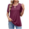 thumbnail image 1 of Timegard Womens Tops Front Keyhole Round Neck Short Sleeve T Shirts Solid Color Casual Tunic Blouses, 1 of 7
