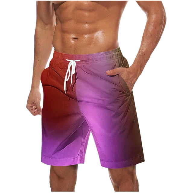 Cameland Large Size Shorts Men, Gradient Drawstring Elastic Waist Shorts Summer Casual Beach Quick Dry Shorts