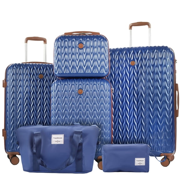 Travelhouse 6 Pièces Ensemble de Bagages : Valise Rigide avec Serrure TSA et Roulettes Multidirectionnelles; Ensemble de Bagages Hardshell 6 Pcs avec Sac de Voyage (Bleu).