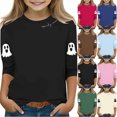 thumbnail image 1 of MKOSPLRT Chandails d'Halloween pour Enfants 3-12 Ans Garçons Filles T-Shirts Graphiques à Manches 3/4 Col Ras du Cou Coupe Ample Hauts Mignons Fantômes Citrouille T-Shirts, 1 of 4