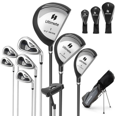 Patiojoy Men's 9 Pieces Complete Golf Club Set Includes 460cc Alloy Driver #3 Fairway Wood #4 Hybrid #6 #7 #8 #9 & P# Irons Grey