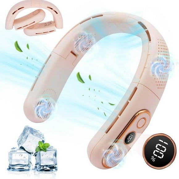 MQ Pink Portable Neck Fan, 4 Turbo Personal Cooling Fan 4000mAh Hands Free Bladeless Fan Foldable USB Mini Fan 3 Speeds Adjustment for Travel Outdoor